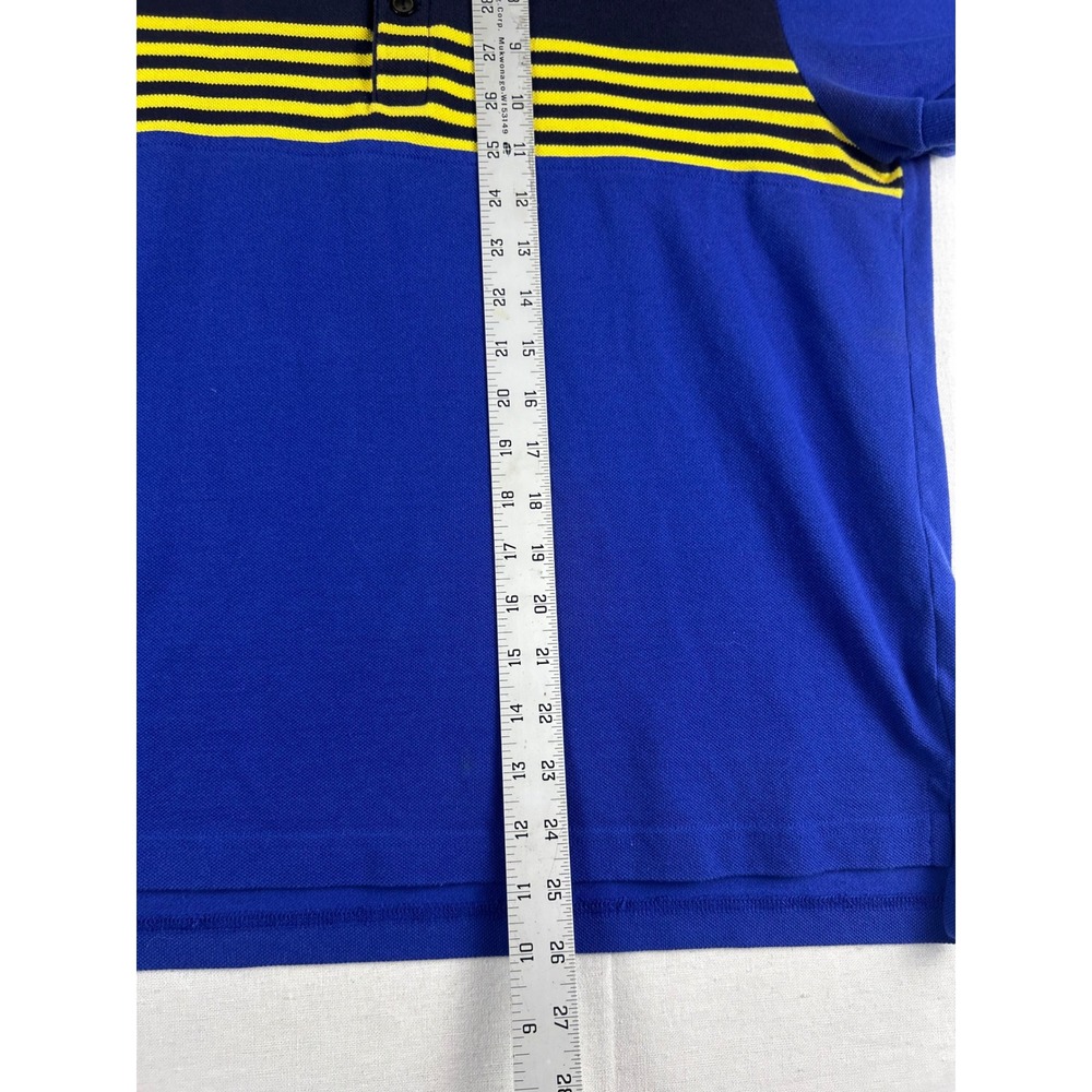 Lacoste Slim Fit Polo Shirt Mens Size 6 Blue Navy Yellow Striped Colorblock 429 - Picture 4 of 8
